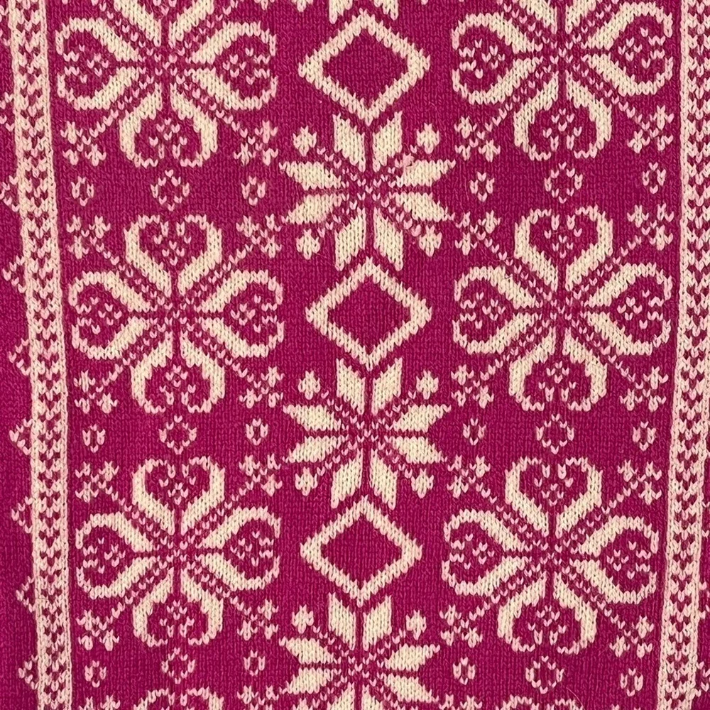 Bloomingdales Cashmere Wool Nordic Alpine Pom Poms Scarf Hot Pink Ivory Soft New
